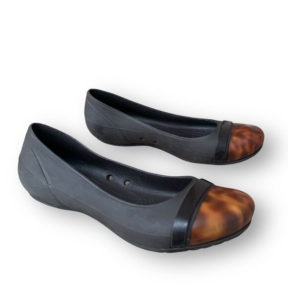 CROCS Brown Tortoise Shell Cap Toe Ballet Flats Shoes Women's size 7 - Picture 1 of 12